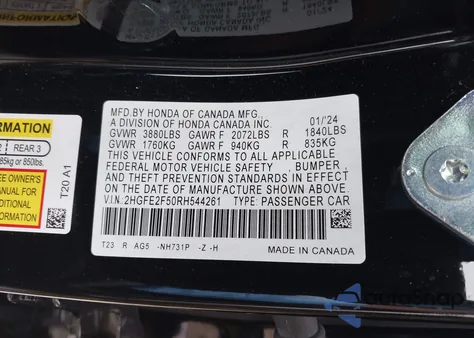 2024 Honda Civic Sport из США, поврежденный, VIN 2HGFE2F50RH544261